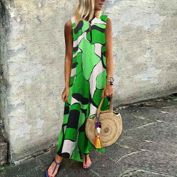 Abstract Print, Sleeveless, Kaftan Style Maxidress - Picture 10 of 11